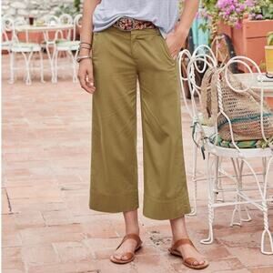 Sundance‎ Au Courant Cotton Linen Wide Leg Cropped Pants | Brown Khaki | SZ 4